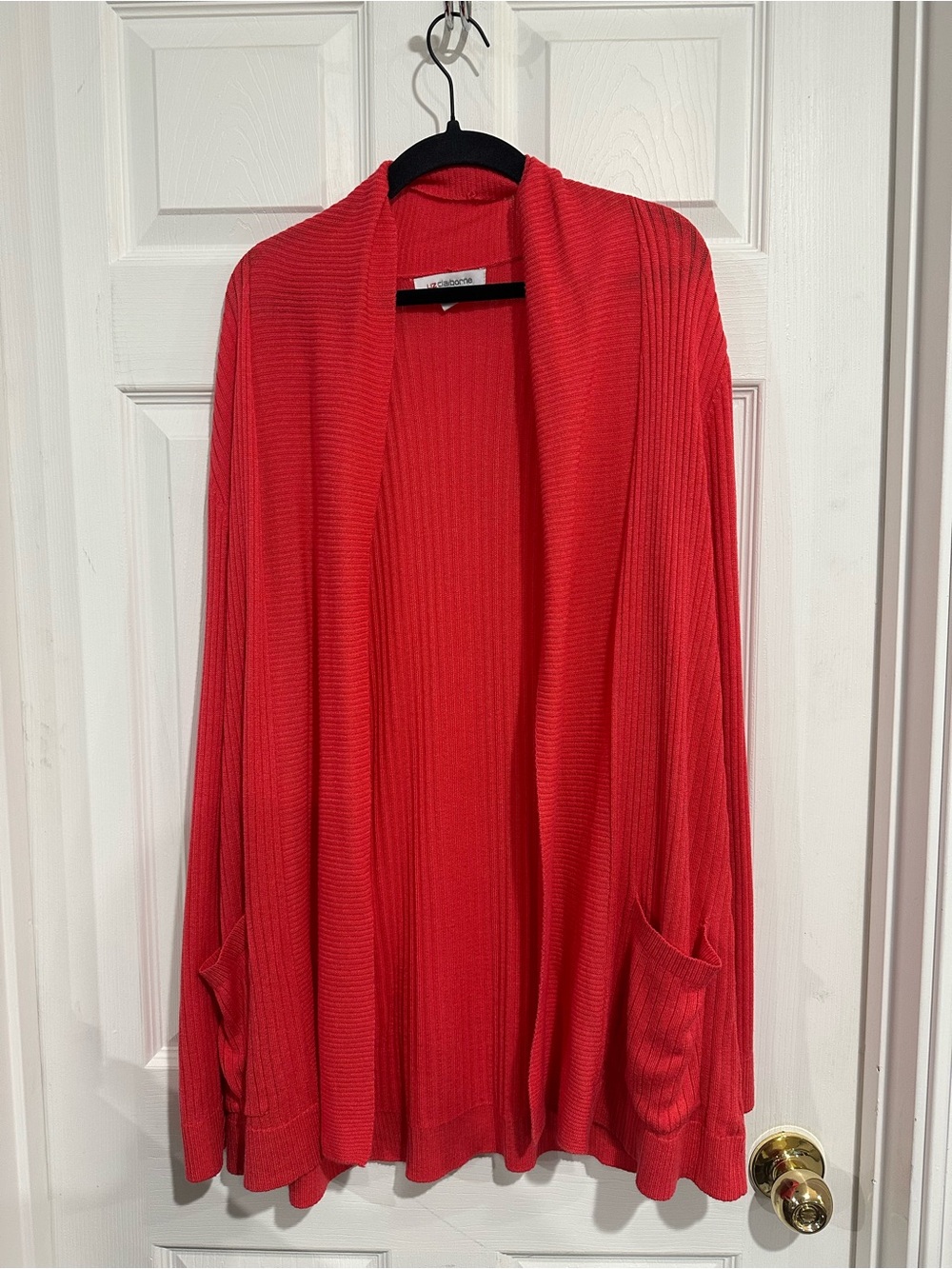 Liz Claiborne Hot Pink Open Front Ribbed Cardigan with Pockets